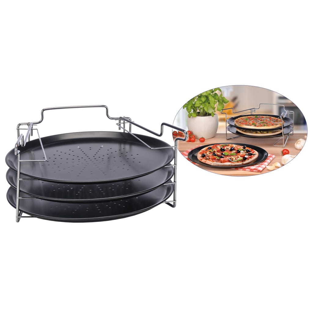 4-tlg. Pizza-Backset Schwarz - Premium Pizzableche - Just €38.22! Shop now at homesales4u