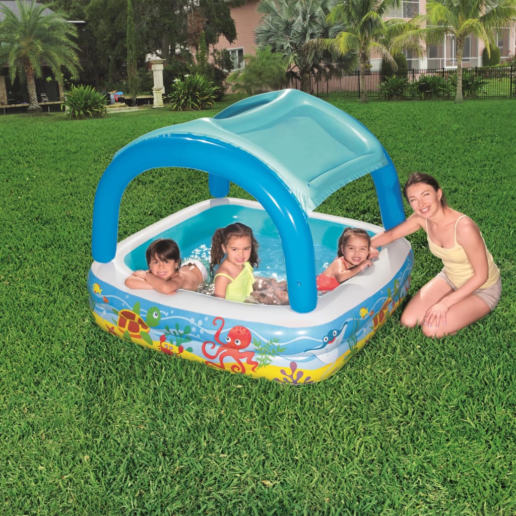 Spielbecken mit Vordach Blau 140 x 140 x 114 cm 52192 - Premium Pools - Just €66.24! Shop now at homesales4u