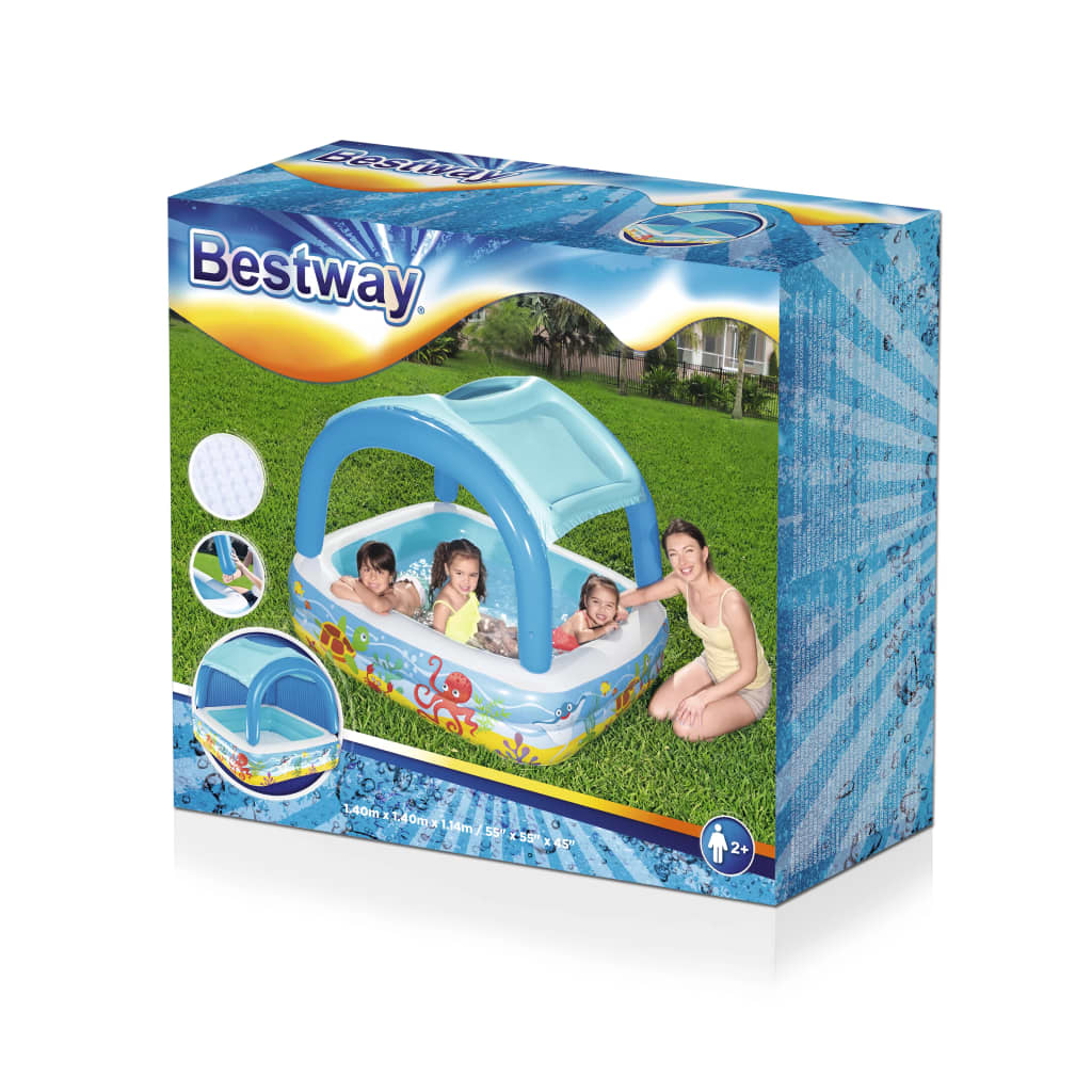 Spielbecken mit Vordach Blau 140 x 140 x 114 cm 52192 - Premium Pools - Just €66.24! Shop now at homesales4u
