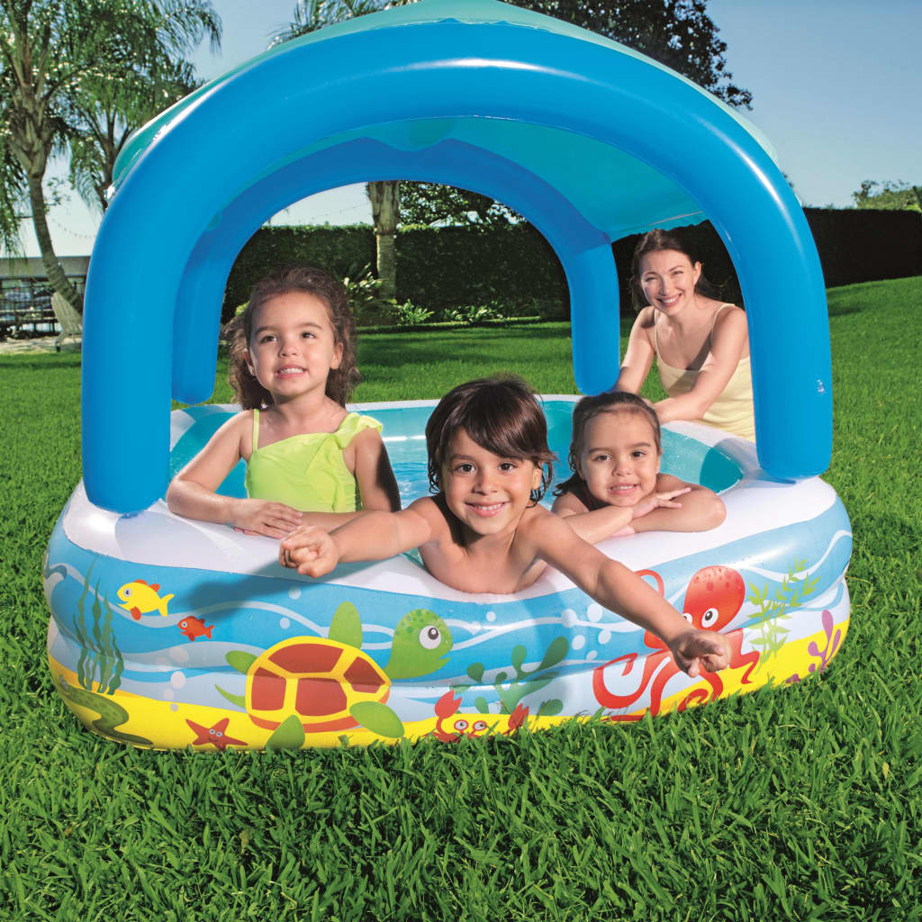 Spielbecken mit Vordach Blau 140 x 140 x 114 cm 52192 - Premium Pools - Just €66.24! Shop now at homesales4u