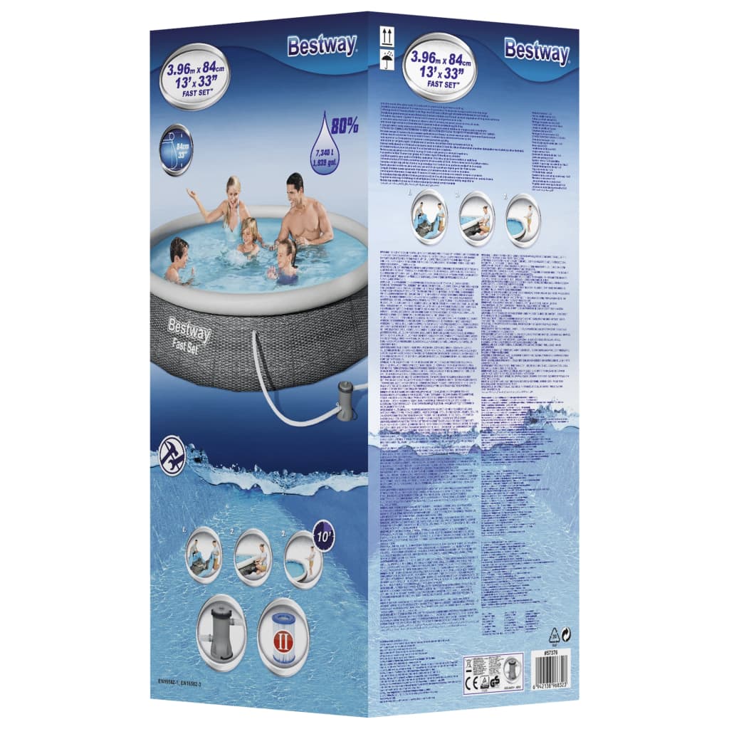 Fast Set Aufblasbares Pool-Set mit Pumpe 396x84 cm - Premium Pools - Just €159.54! Shop now at homesales4u