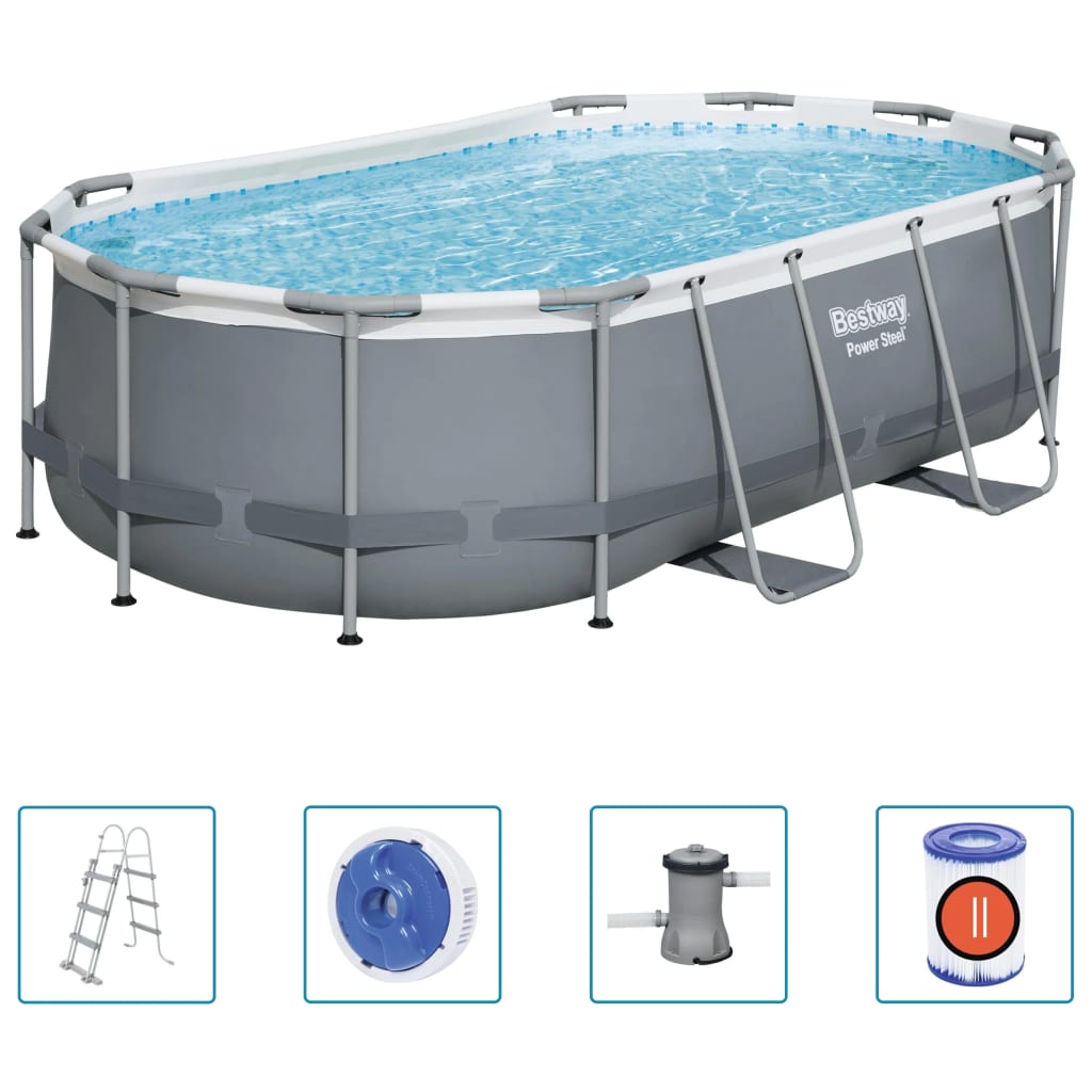Power Steel Aufstellpool Oval 427x250x100 cm - Premium Pools - Just €830.60! Shop now at homesales4u