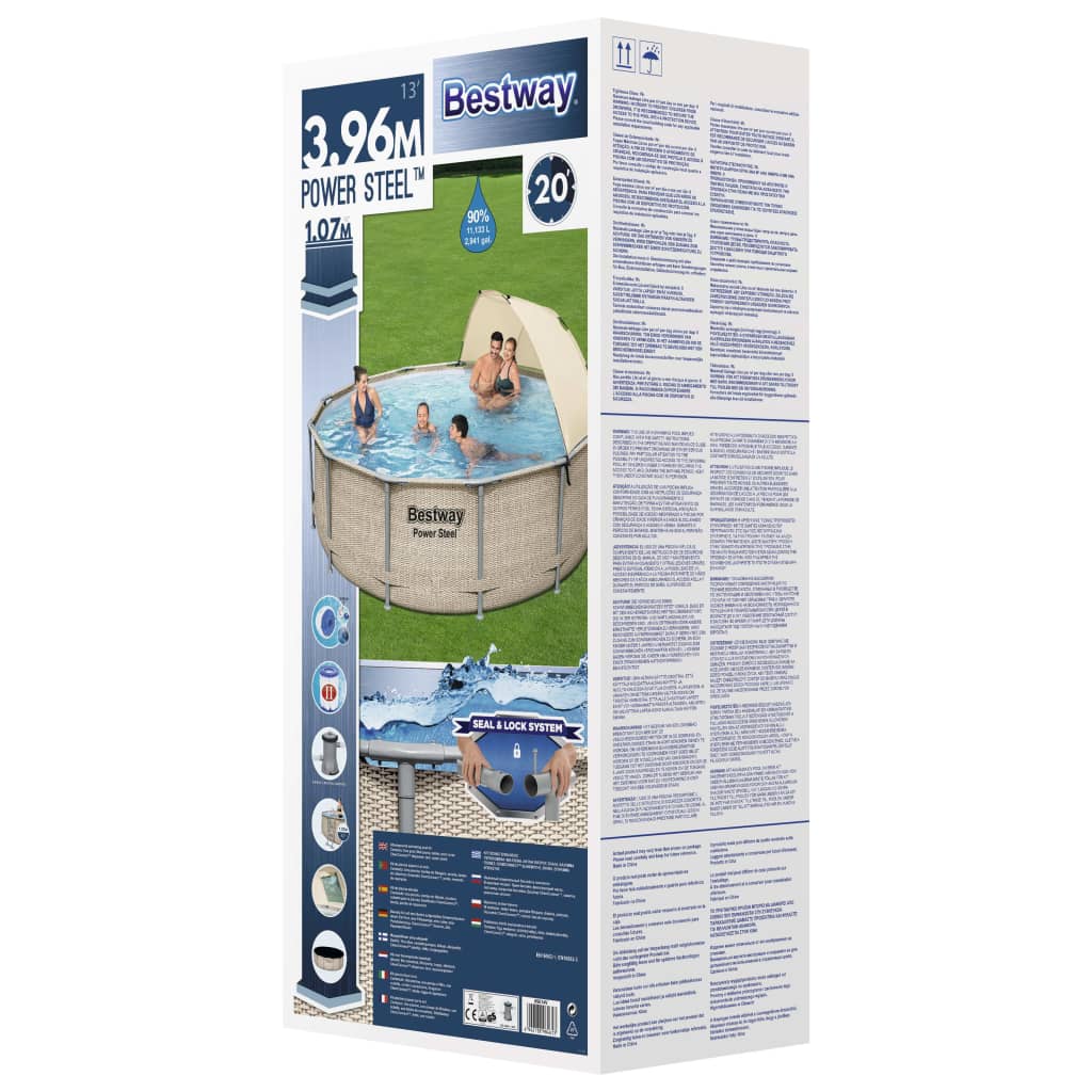 Power Steel Swimmingpool-Set mit Dach 396x107 cm - Premium Pools - Just €579.70! Shop now at homesales4u