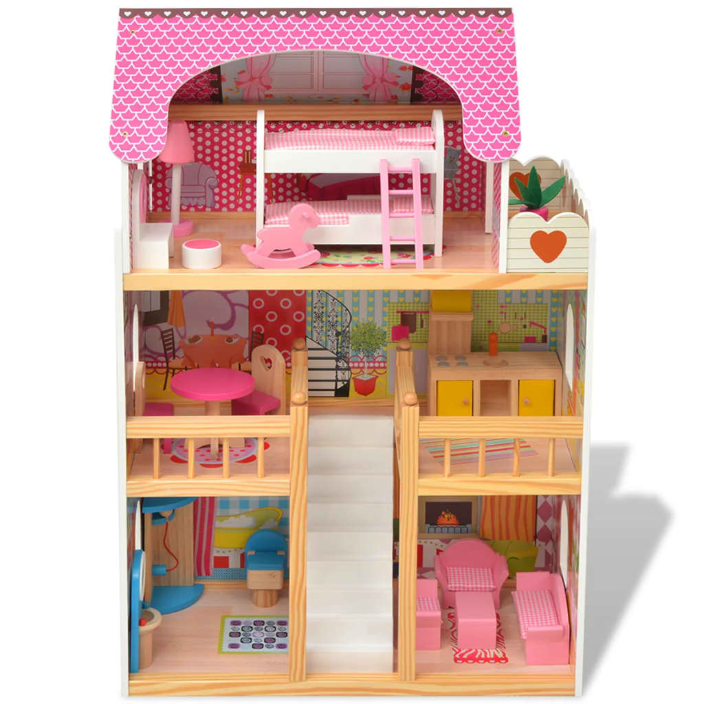 3-Stöckiges Puppenhaus Holz 60 x 30 x 90 cm - Premium Puppenhäuser - Just €122.63! Shop now at homesales4u