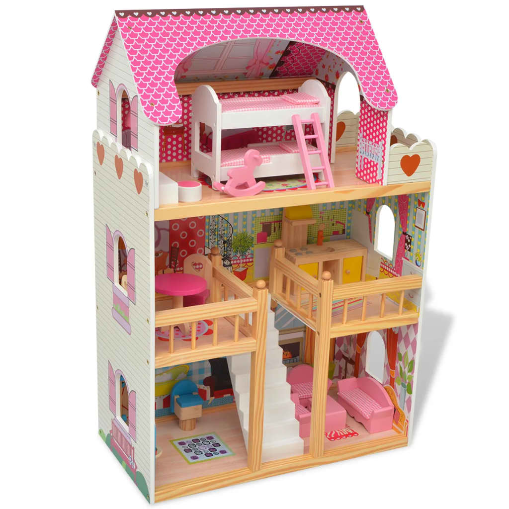 3-Stöckiges Puppenhaus Holz 60 x 30 x 90 cm - Premium Puppenhäuser - Just €122.63! Shop now at homesales4u
