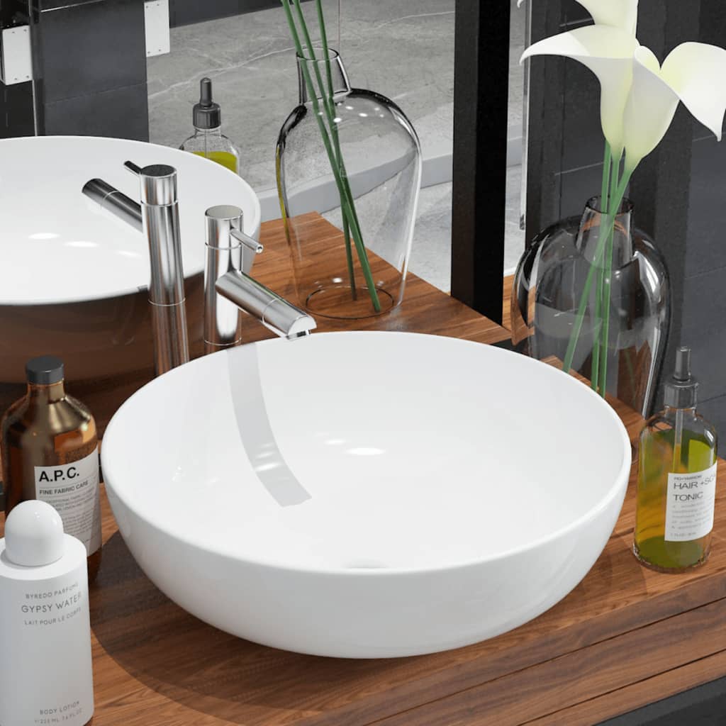 Waschbecken Rund Keramik Weiß 41,5 x 13,5 cm - Premium Badezimmer-Waschbecken - Just €73.57! Shop now at homesales4u