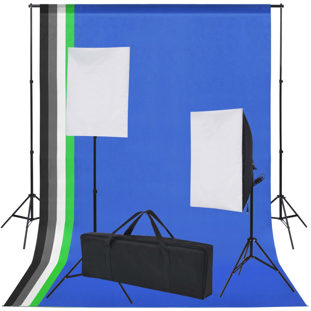 Fotostudio-Set 5 farbige Hintergründe & 2 Softboxen - Premium Studioscheinwerfer & -blitzgeräte - Just €204.73! Shop now at homesales4u