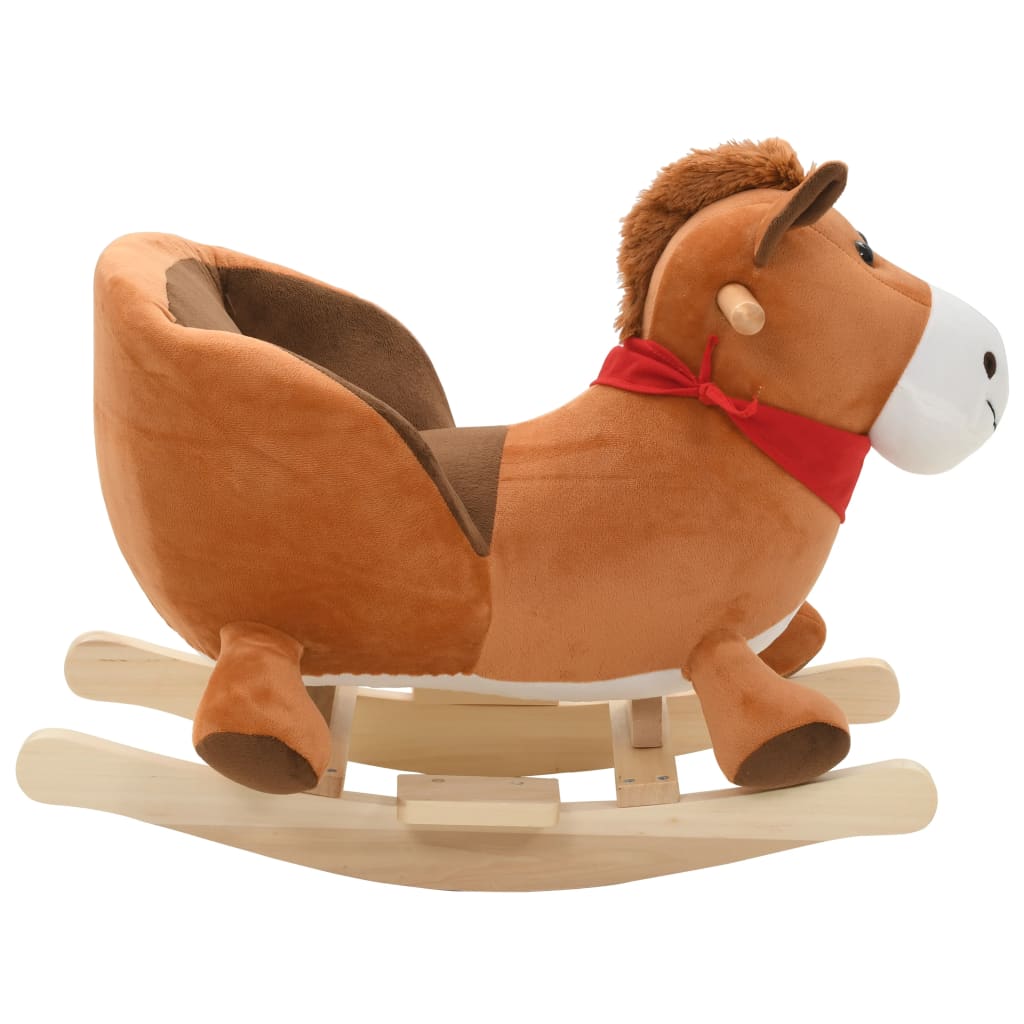 Schaukeltier Pferd mit Rückenlehne Plüsch 60x32x50 cm Braun - Premium Schaukelspielzeug - Just €108.45! Shop now at homesales4u