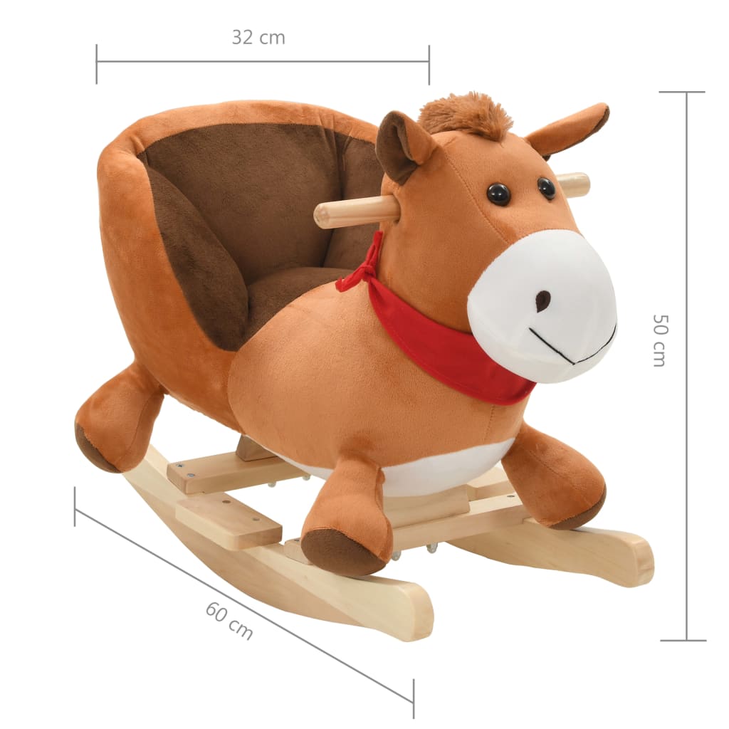 Schaukeltier Pferd mit Rückenlehne Plüsch 60x32x50 cm Braun - Premium Schaukelspielzeug - Just €108.45! Shop now at homesales4u