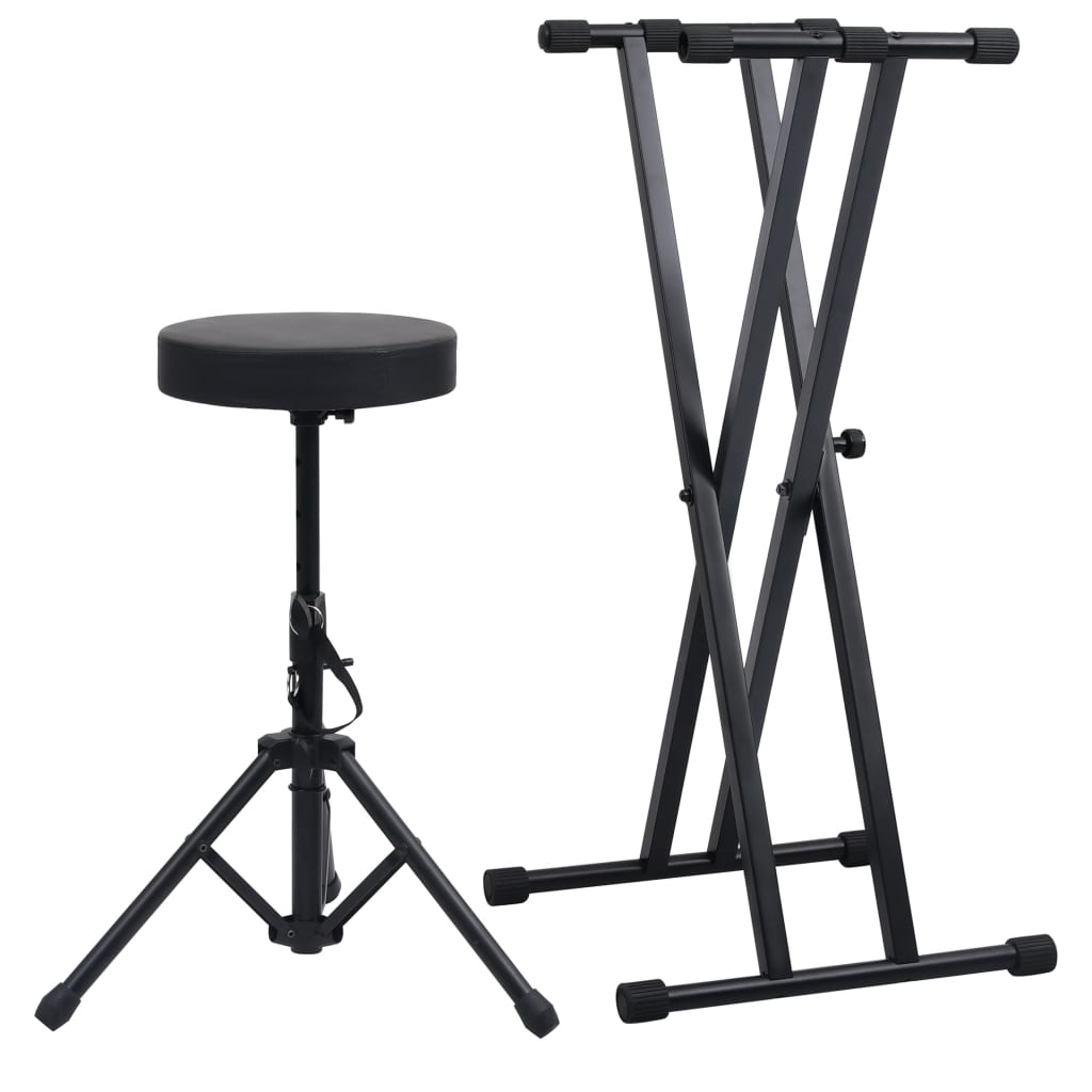 Doppelstrebiger Keyboard-Ständer und Hocker Set Schwarz - Premium Musikerstühle & -hocker - Just €79.39! Shop now at homesales4u