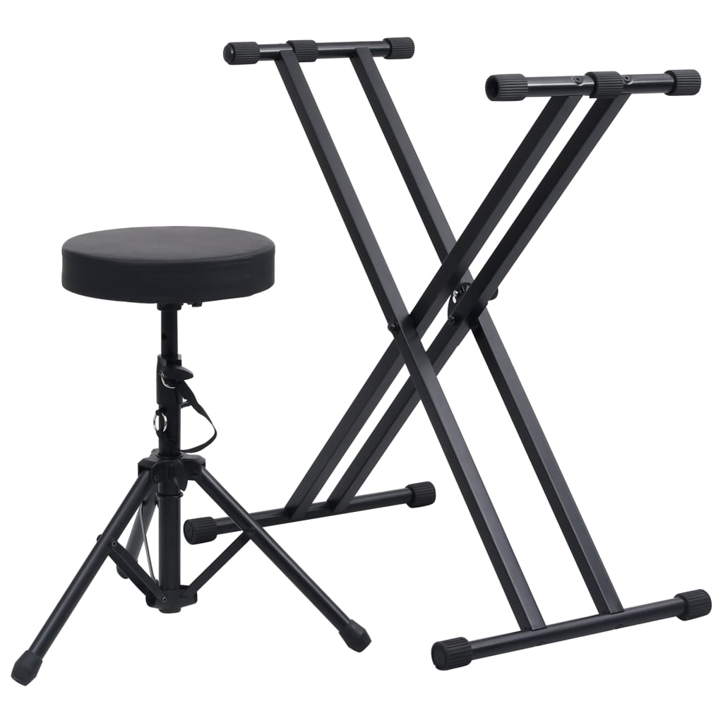 Doppelstrebiger Keyboard-Ständer und Hocker Set Schwarz - Premium Musikerstühle & -hocker - Just €79.39! Shop now at homesales4u