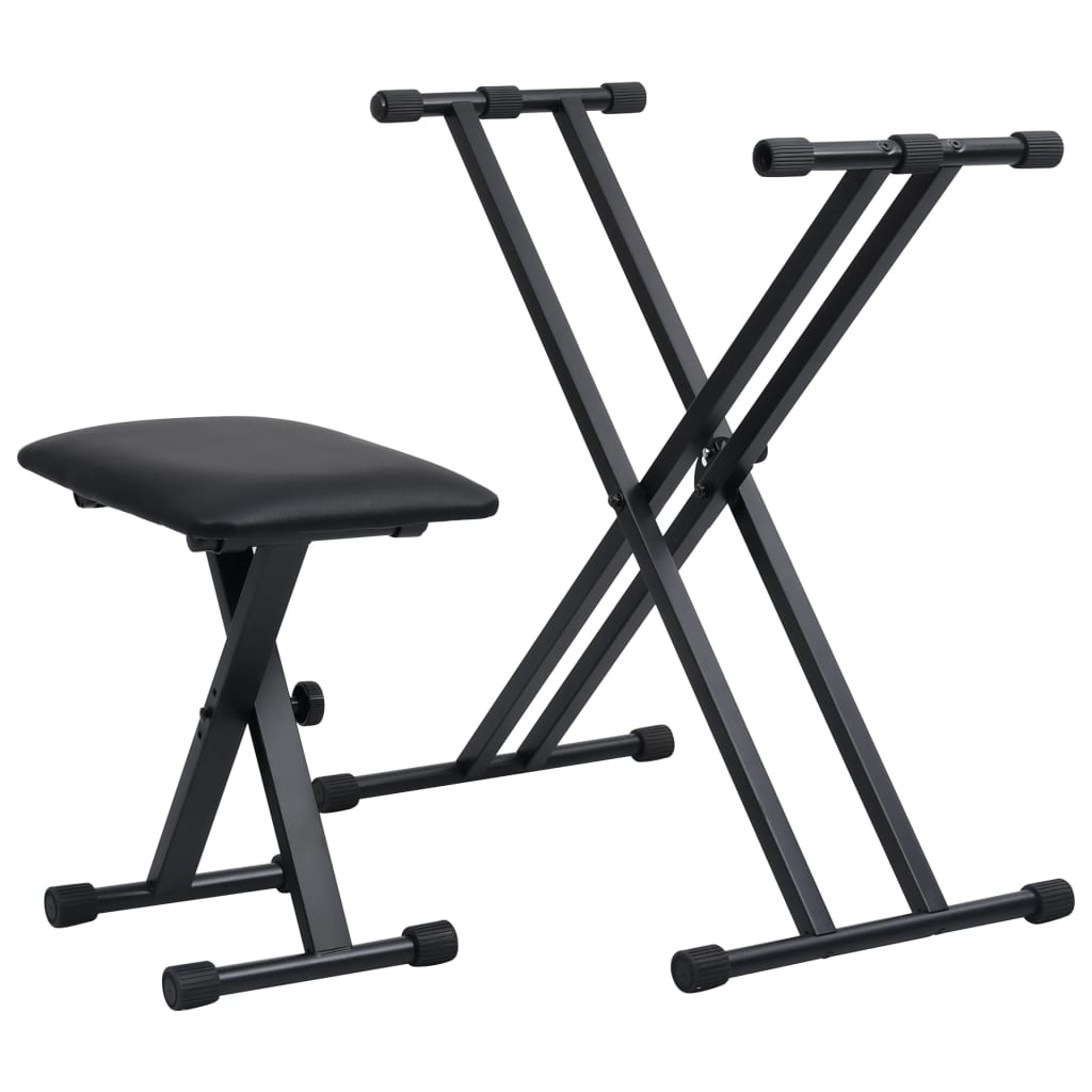 Doppelstrebiger Keyboard-Ständer und Hocker Set Schwarz - Premium Musikerstühle & -hocker - Just €77.53! Shop now at homesales4u