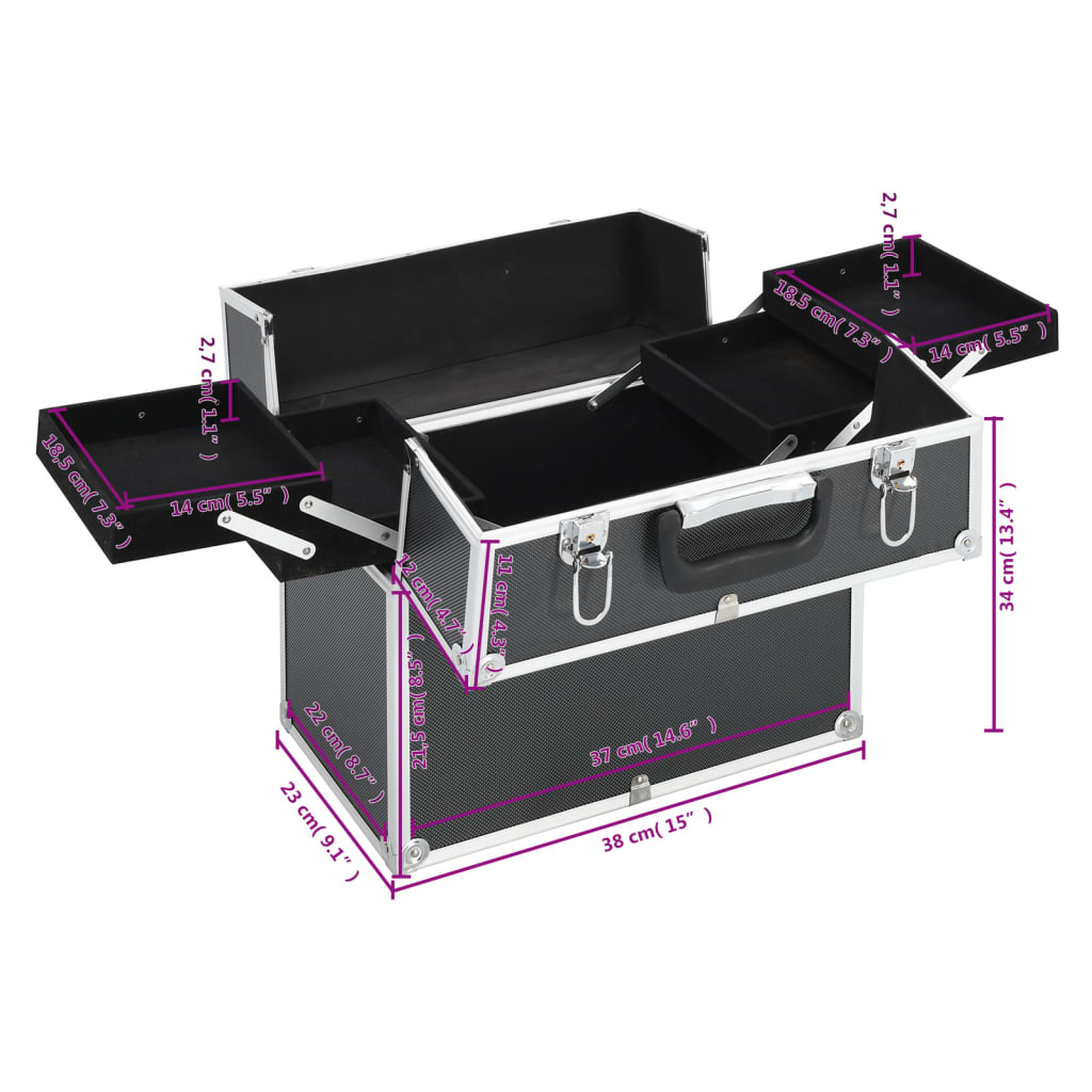 Kosmetikkoffer 38x23x34 cm Schwarz Aluminium - Premium Kulturtaschen - Just €57.91! Shop now at homesales4u