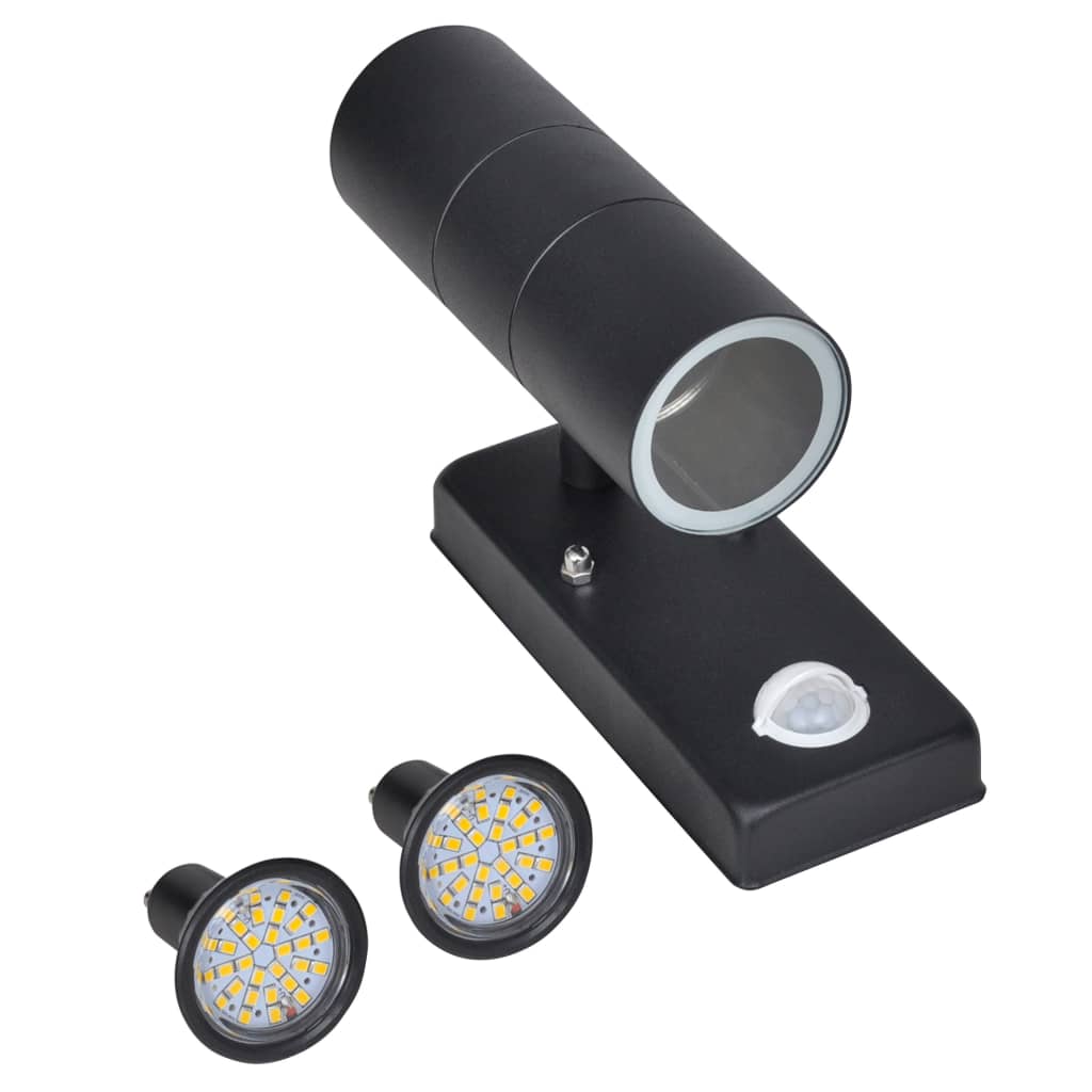 LED-Wandleuchte Edelstahl Zylinderform Schwarz mit Sensor - Premium Außenbeleuchtung - Just €55.65! Shop now at homesales4u