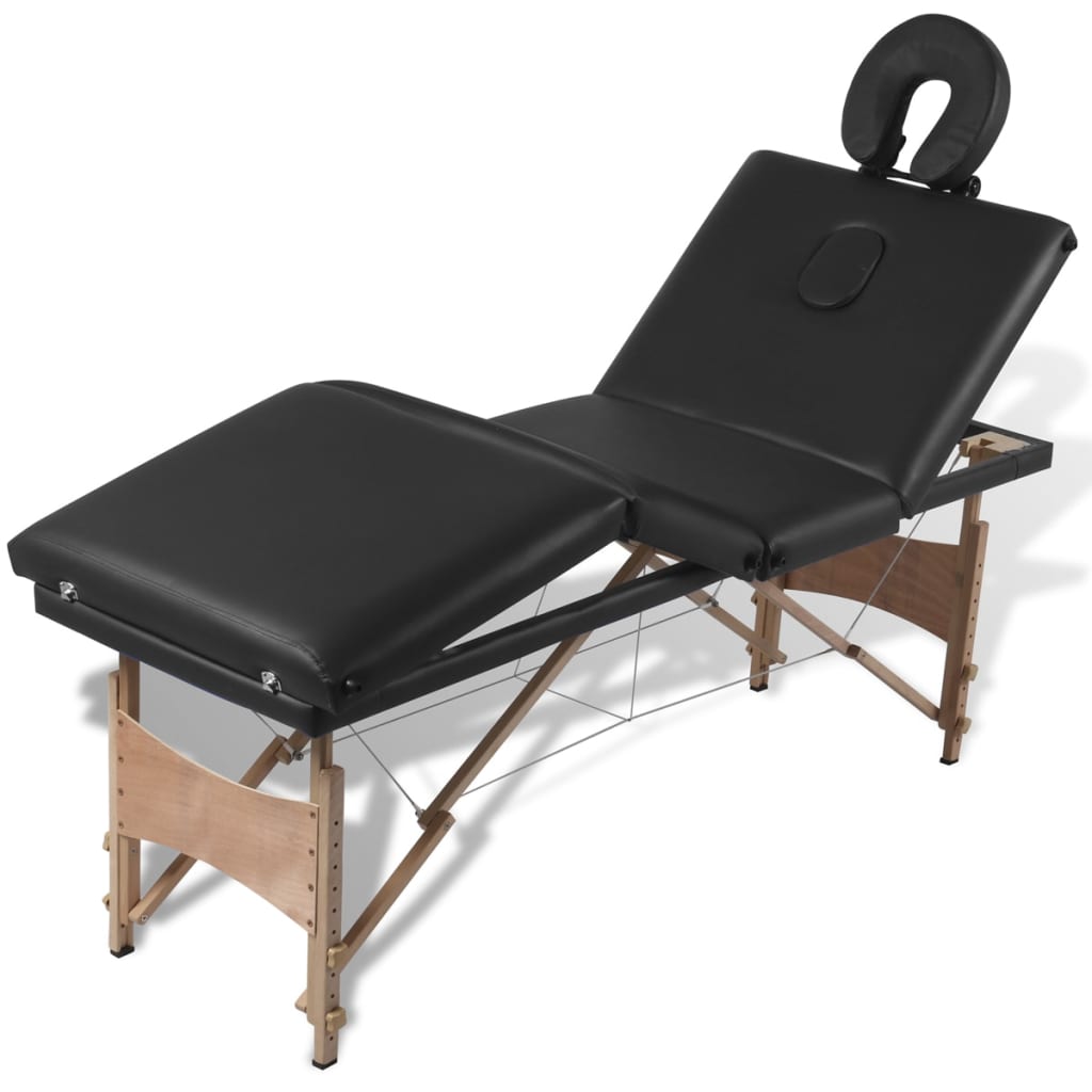 Massageliege Klappbar 4-Zonen mit Holzgestell Schwarz - Premium Massagetische - Just €238.54! Shop now at homesales4u