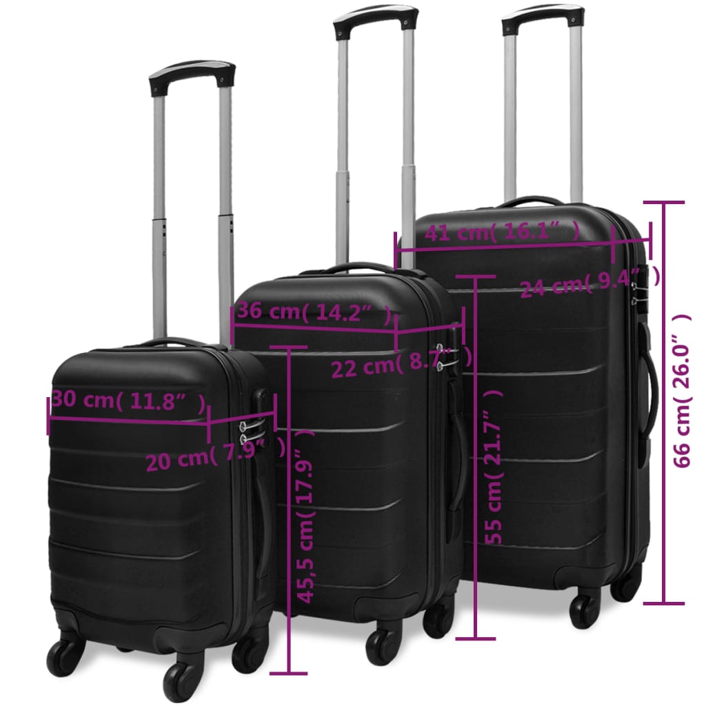 3-tlg. Hartschalenkoffer-Set Schwarz 45,5/55/66 cm - Premium Reisekoffer - Just €125.14! Shop now at homesales4u