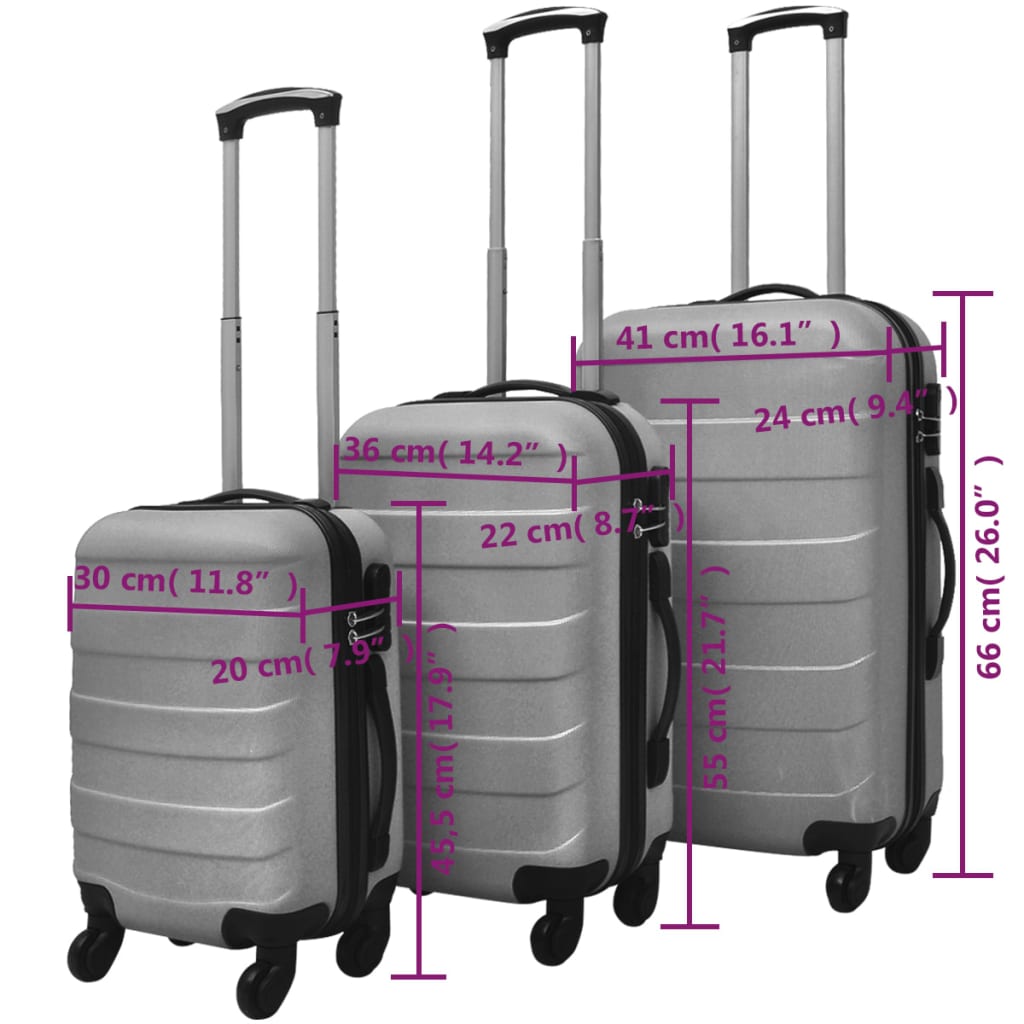3-tlg. Hartschalenkoffer-Set Silbern 45,5/55/66 cm - Premium Reisekoffer - Just €151.68! Shop now at homesales4u