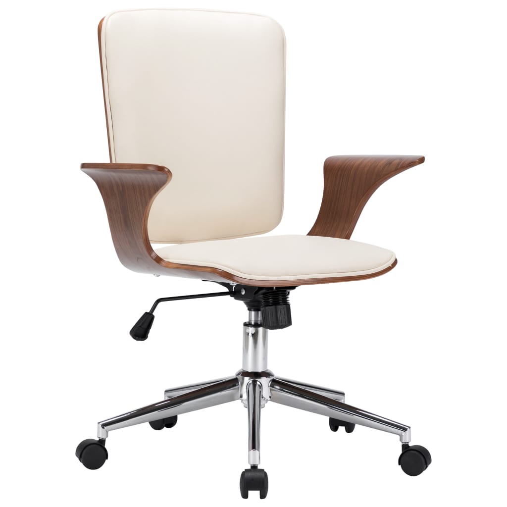 Drehbarer Bürostuhl Creme Kunstleder und Bugholz - Premium Bürostühle - Just €219.41! Shop now at homesales4u