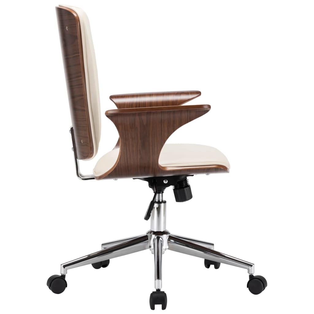 Drehbarer Bürostuhl Creme Kunstleder und Bugholz - Premium Bürostühle - Just €219.41! Shop now at homesales4u