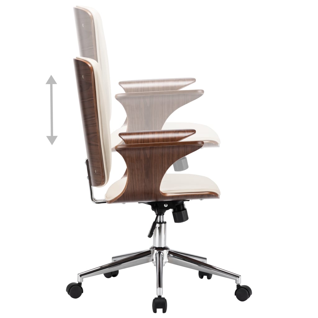 Drehbarer Bürostuhl Creme Kunstleder und Bugholz - Premium Bürostühle - Just €219.41! Shop now at homesales4u