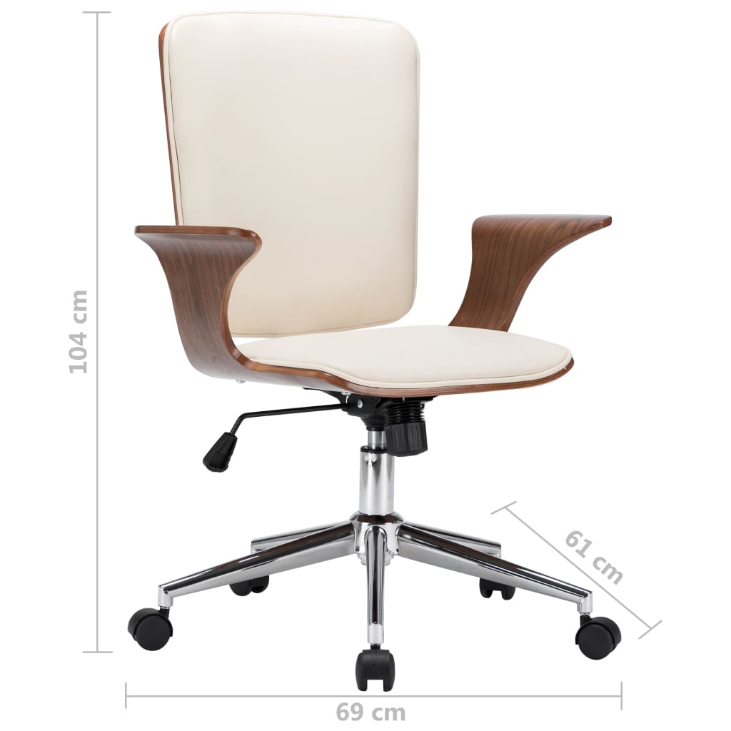 Drehbarer Bürostuhl Creme Kunstleder und Bugholz - Premium Bürostühle - Just €219.41! Shop now at homesales4u