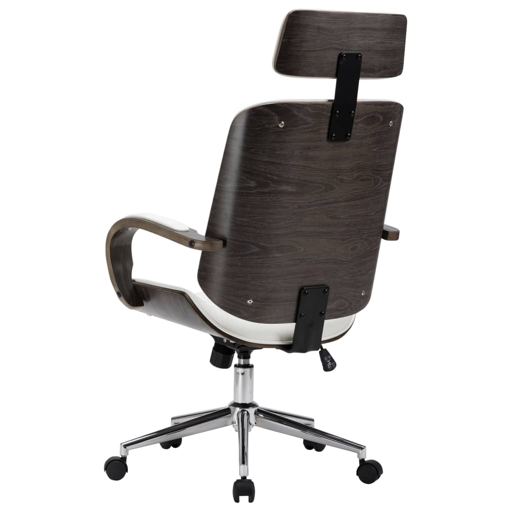 Drehbarer Bürostuhl mit Kopfstütze Weiß Kunstleder und Bugholz - Premium Bürostühle - Just €246.97! Shop now at homesales4u