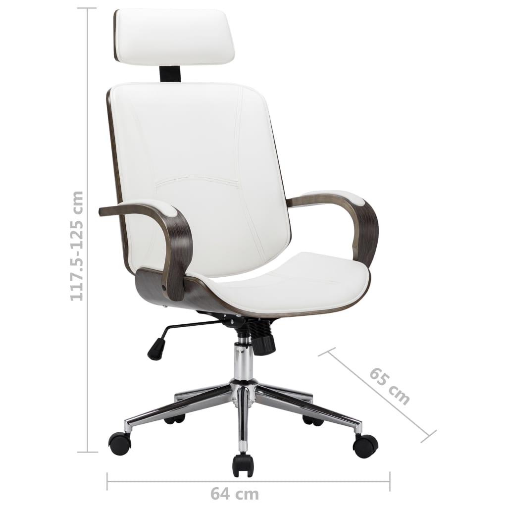 Drehbarer Bürostuhl mit Kopfstütze Weiß Kunstleder und Bugholz - Premium Bürostühle - Just €246.97! Shop now at homesales4u
