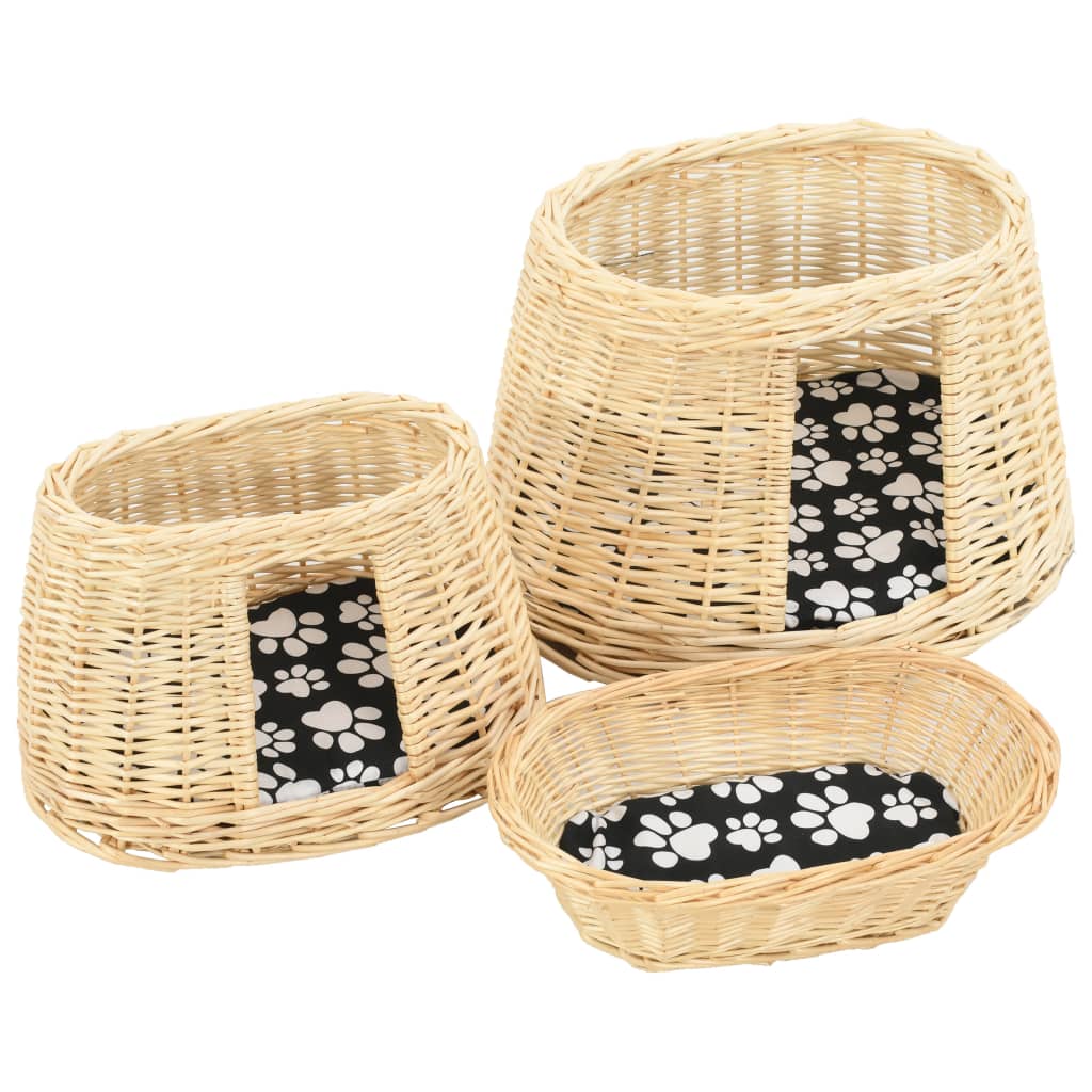 3-tlg. Katzenkorb-Set mit Kissen 47 x 34 x 60 cm Natur Weide - Premium Kratzbäume - Just €97.57! Shop now at homesales4u