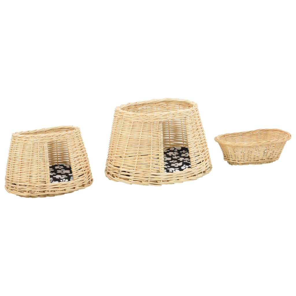 3-tlg. Katzenkorb-Set mit Kissen 47 x 34 x 60 cm Natur Weide - Premium Kratzbäume - Just €97.57! Shop now at homesales4u