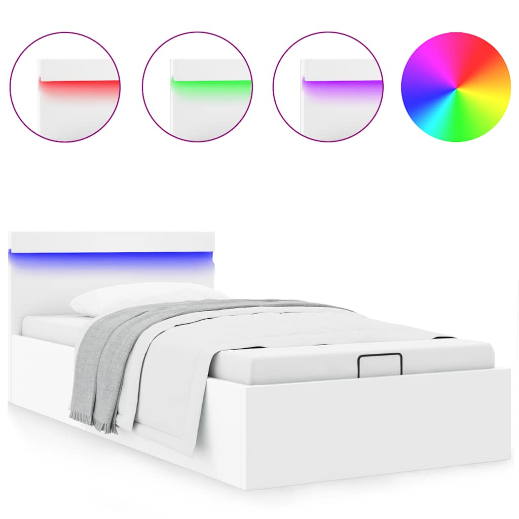 Bett mit Bettkasten Hydraulisch LED Weiß Kunstleder 90x200cm - Premium Betten & Bettgestelle - Just €427.61! Shop now at homesales4u