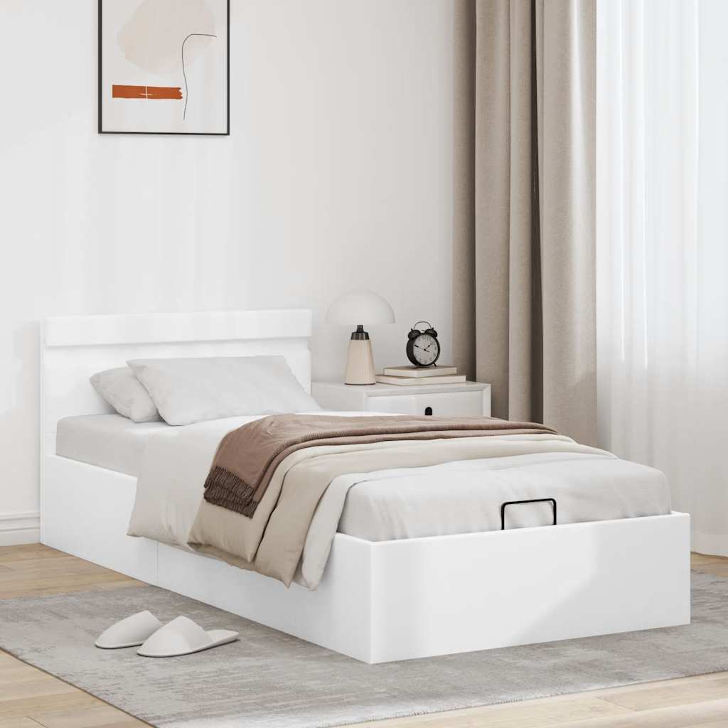 Bett mit Bettkasten Hydraulisch LED Weiß Kunstleder 90x200cm - Premium Betten & Bettgestelle - Just €427.61! Shop now at homesales4u