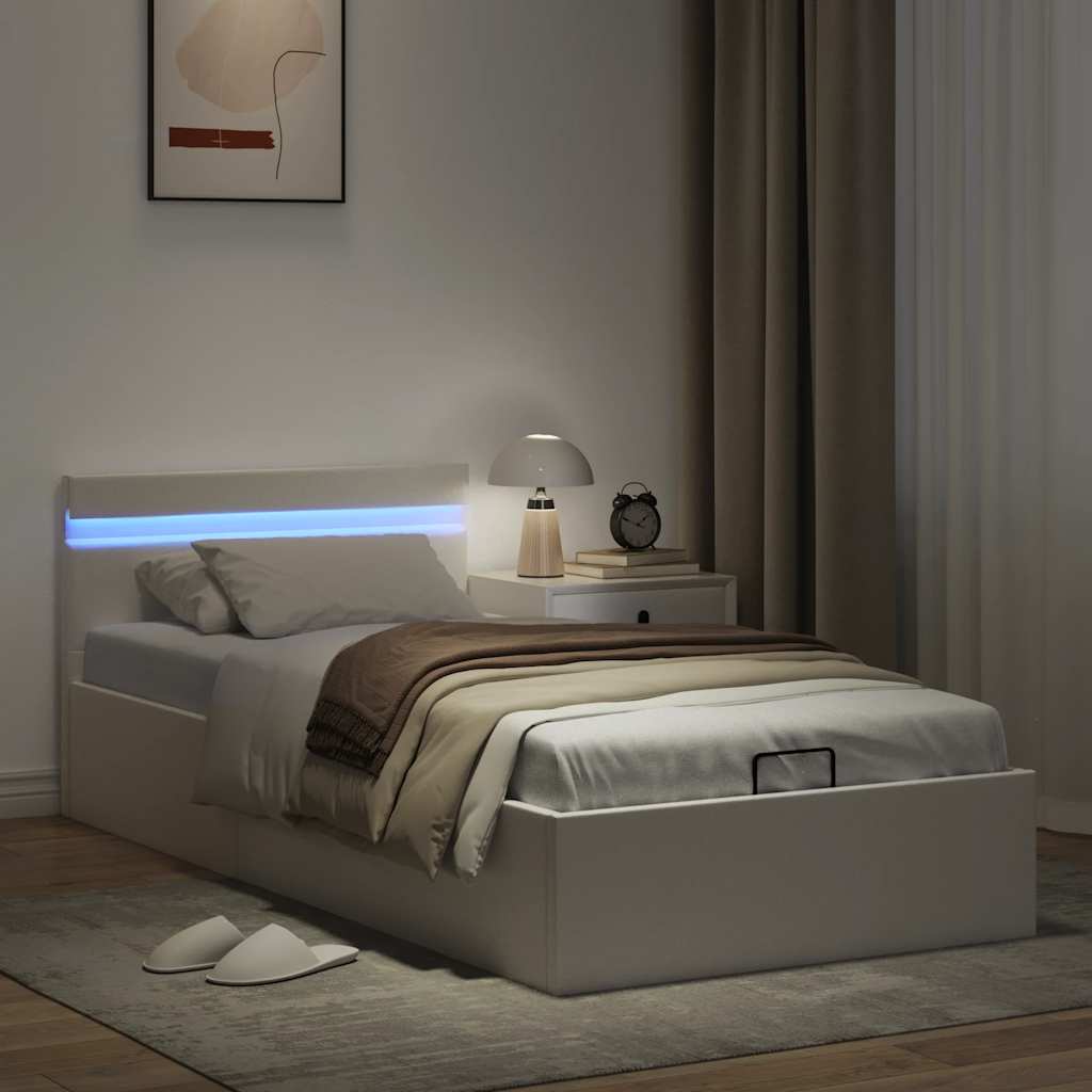 Bett mit Bettkasten Hydraulisch LED Weiß Kunstleder 90x200cm - Premium Betten & Bettgestelle - Just €427.61! Shop now at homesales4u