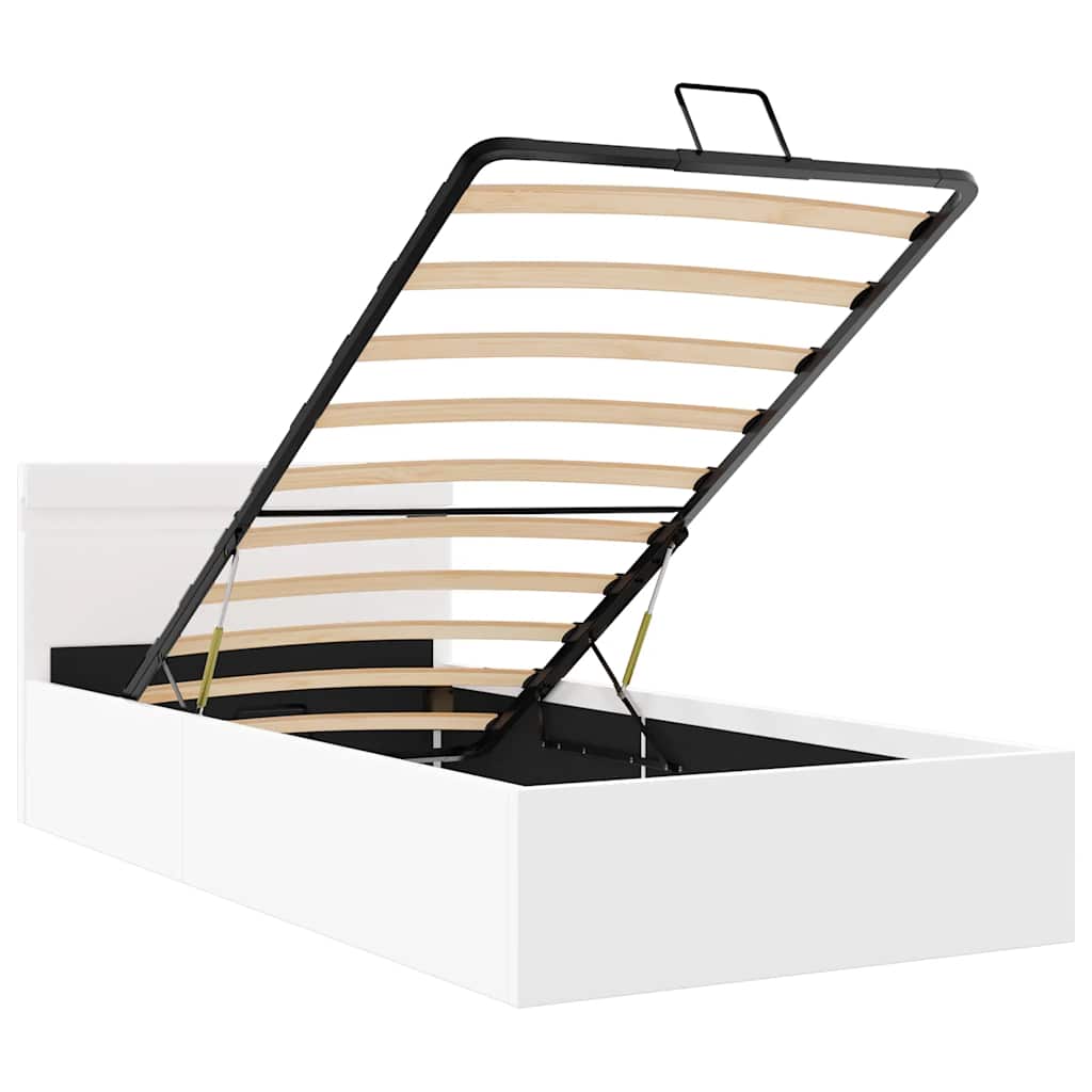 Bett mit Bettkasten Hydraulisch LED Weiß Kunstleder 90x200cm - Premium Betten & Bettgestelle - Just €427.61! Shop now at homesales4u