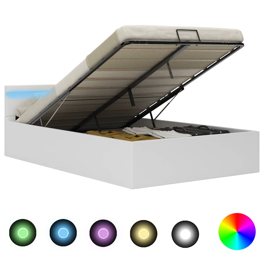 Bett mit Bettkasten Hydraulisch LED Weiß Kunstleder 120x200 cm - Premium Betten & Bettgestelle - Just €584.69! Shop now at homesales4u