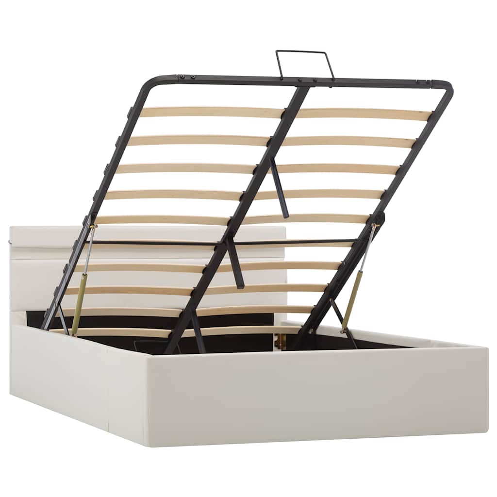 Bett mit Bettkasten Hydraulisch LED Weiß Kunstleder 120x200 cm - Premium Betten & Bettgestelle - Just €584.69! Shop now at homesales4u