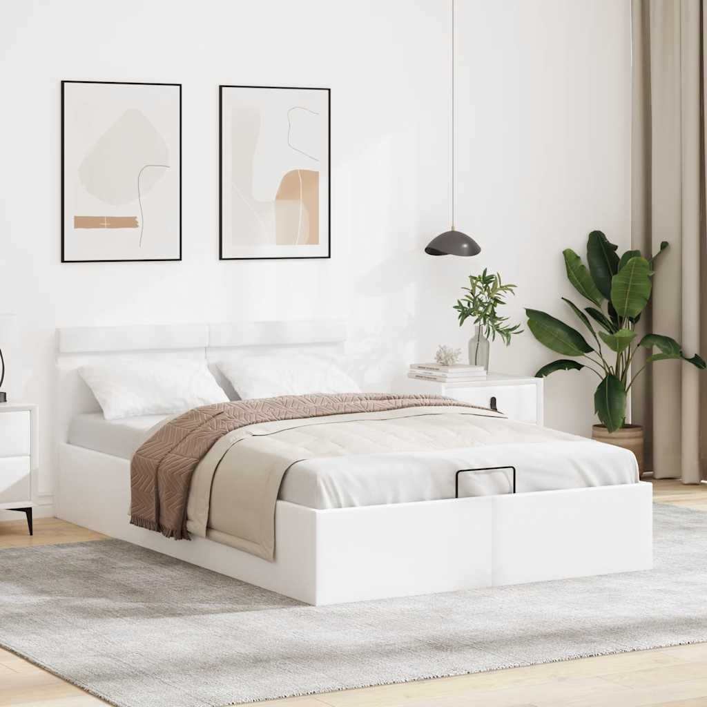 Bett mit Bettkasten Hydraulisch LED Weiß Kunstleder 120x200 cm - Premium Betten & Bettgestelle - Just €584.69! Shop now at homesales4u