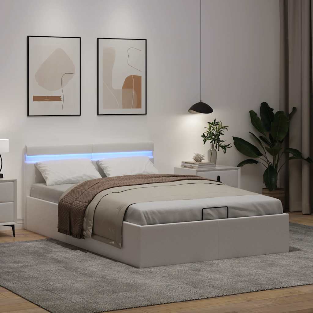 Bett mit Bettkasten Hydraulisch LED Weiß Kunstleder 120x200 cm - Premium Betten & Bettgestelle - Just €584.69! Shop now at homesales4u