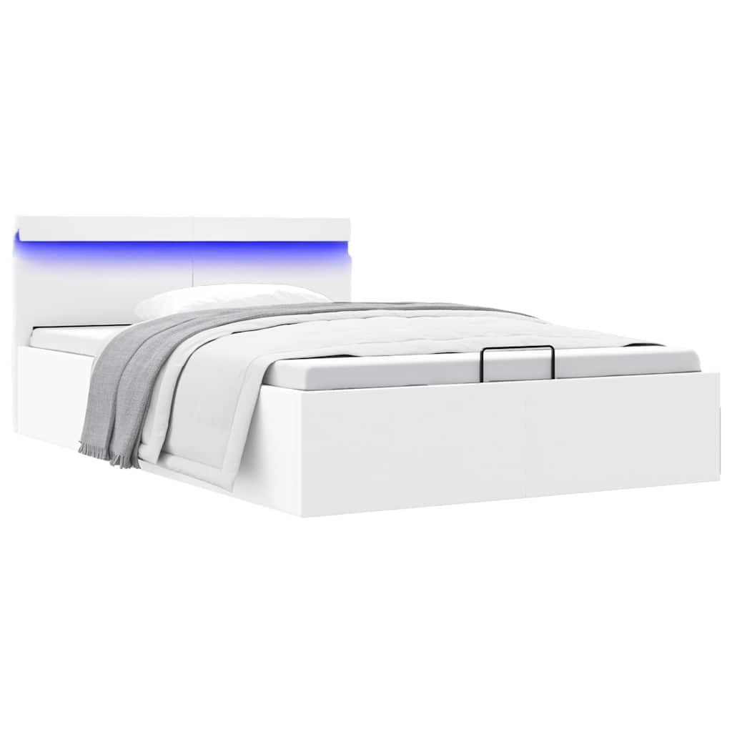 Bett mit Bettkasten Hydraulisch LED Weiß Kunstleder 140x200 cm - Premium Betten & Bettgestelle - Just €520.29! Shop now at homesales4u