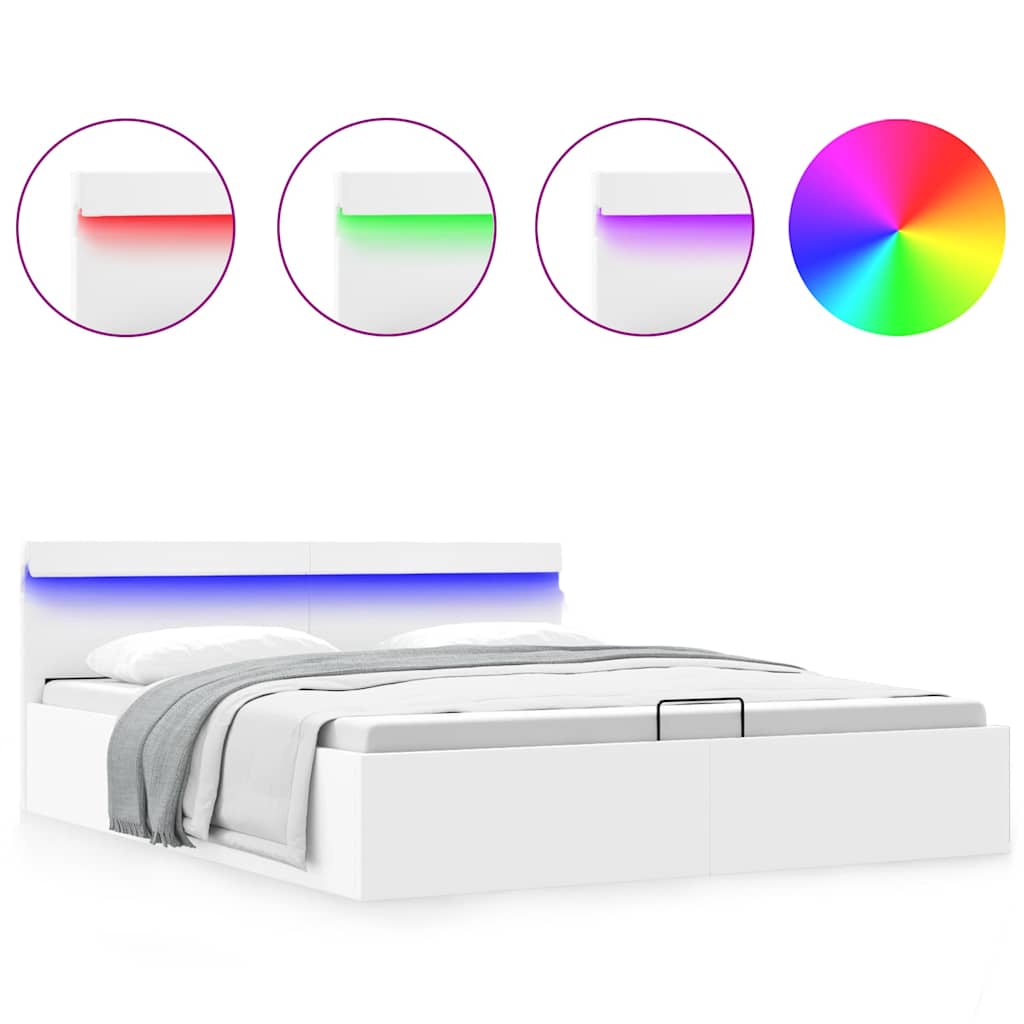 Bett mit Bettkasten Hydraulisch LED Weiß Kunstleder 160x200 cm - Premium Betten & Bettgestelle - Just €485.41! Shop now at homesales4u