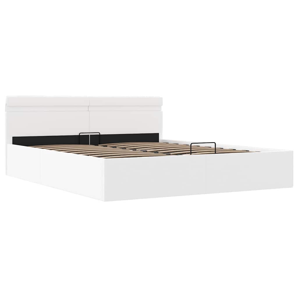 Bett mit Bettkasten Hydraulisch LED Weiß Kunstleder 160x200 cm - Premium Betten & Bettgestelle - Just €485.41! Shop now at homesales4u