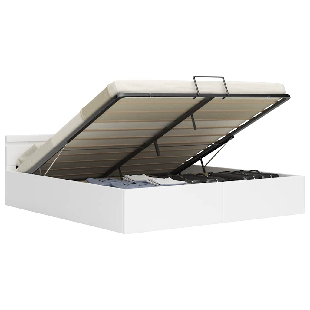Bett mit Bettkasten Hydraulisch LED Weiß Kunstleder 160x200 cm - Premium Betten & Bettgestelle - Just €485.41! Shop now at homesales4u