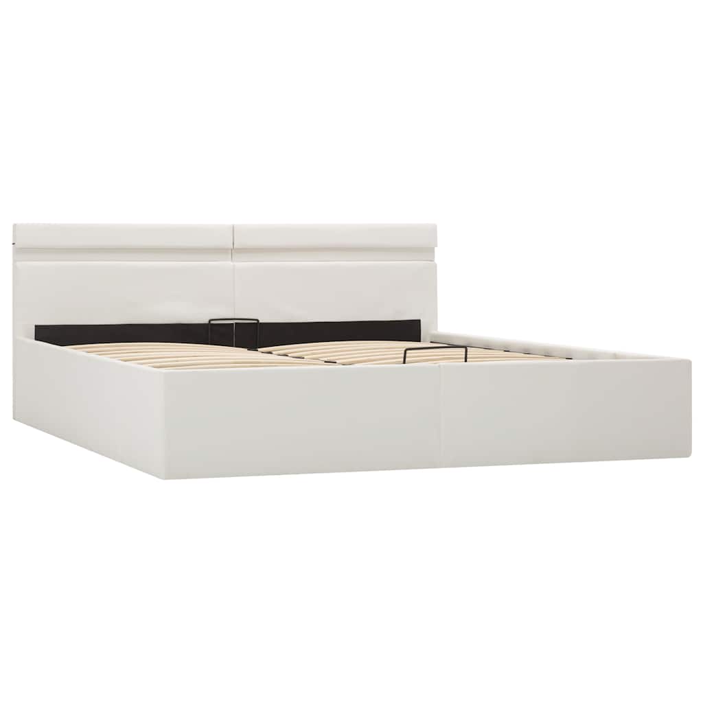 Bett mit Bettkasten Hydraulisch LED Weiß Kunstleder 160x200 cm - Premium Betten & Bettgestelle - Just €485.41! Shop now at homesales4u