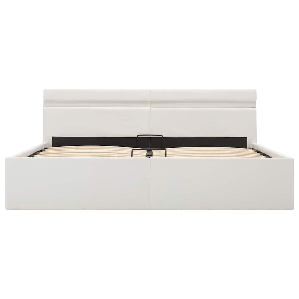 Bett mit Bettkasten Hydraulisch LED Weiß Kunstleder 160x200 cm - Premium Betten & Bettgestelle - Just €485.41! Shop now at homesales4u