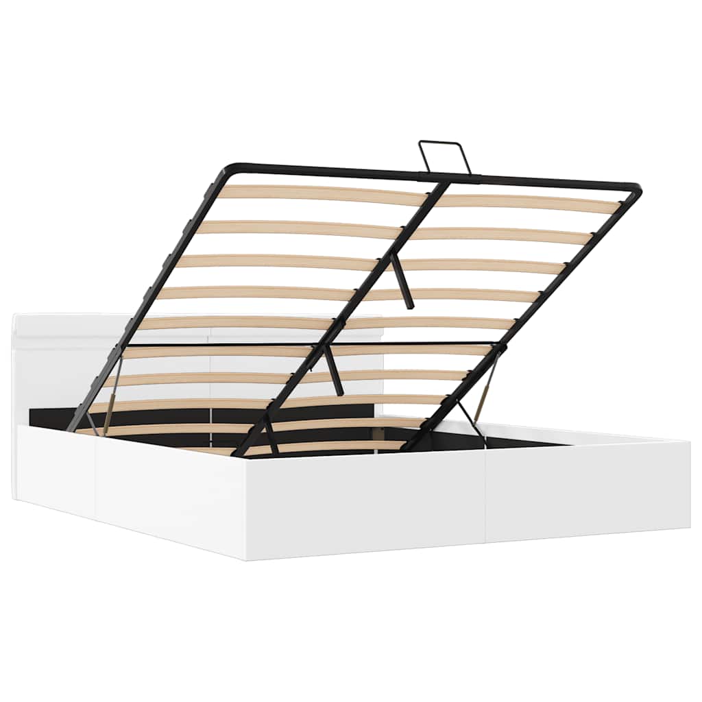 Bett mit Bettkasten Hydraulisch LED Weiß Kunstleder 160x200 cm - Premium Betten & Bettgestelle - Just €485.41! Shop now at homesales4u