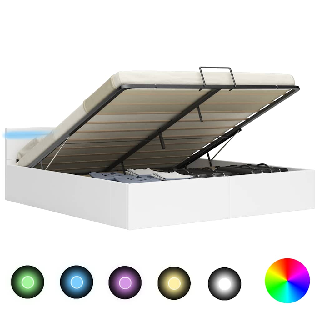 Bett mit Bettkasten Hydraulisch LED Weiß Kunstleder 180x200 cm - Premium Betten & Bettgestelle - Just €501.42! Shop now at homesales4u