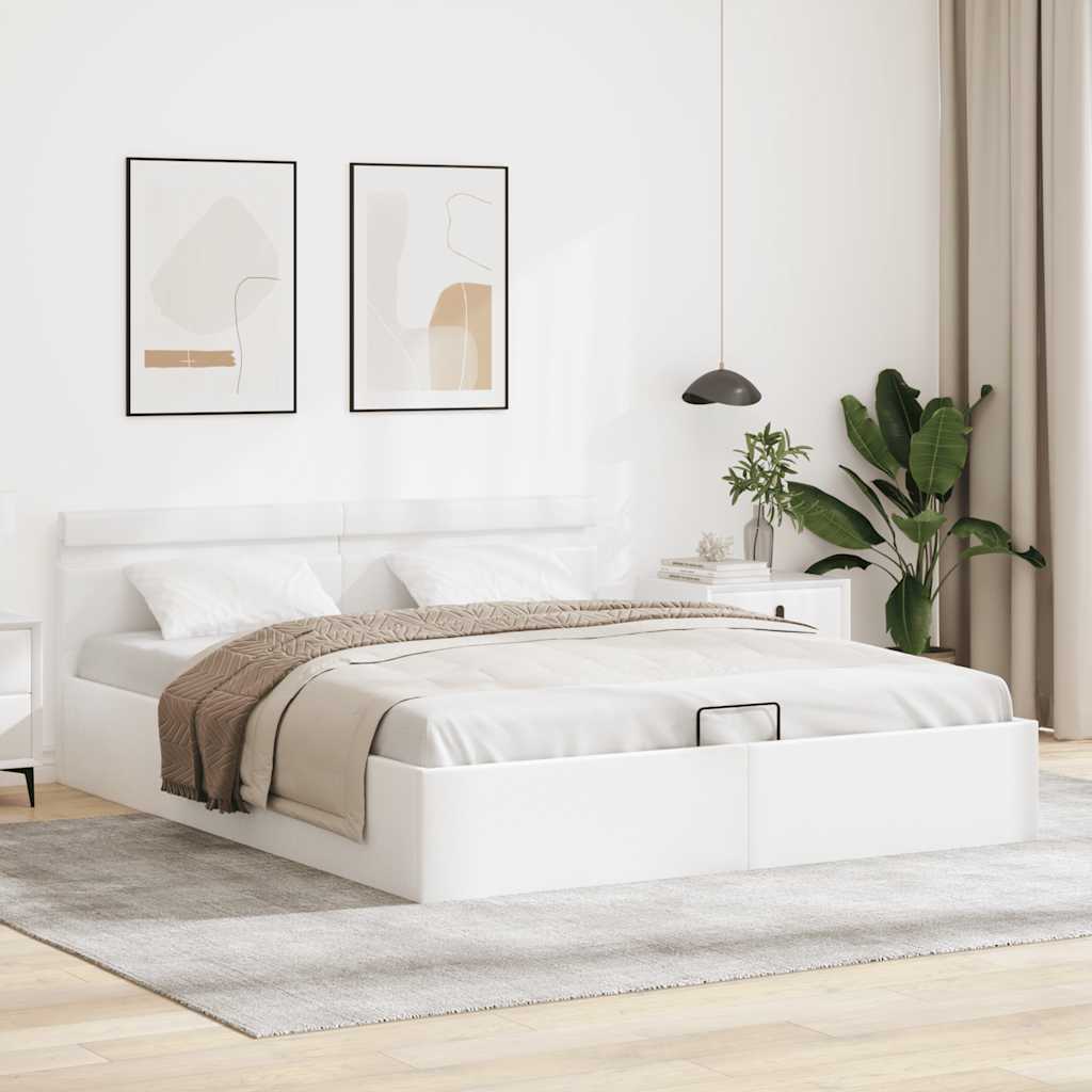 Bett mit Bettkasten Hydraulisch LED Weiß Kunstleder 180x200 cm - Premium Betten & Bettgestelle - Just €501.42! Shop now at homesales4u