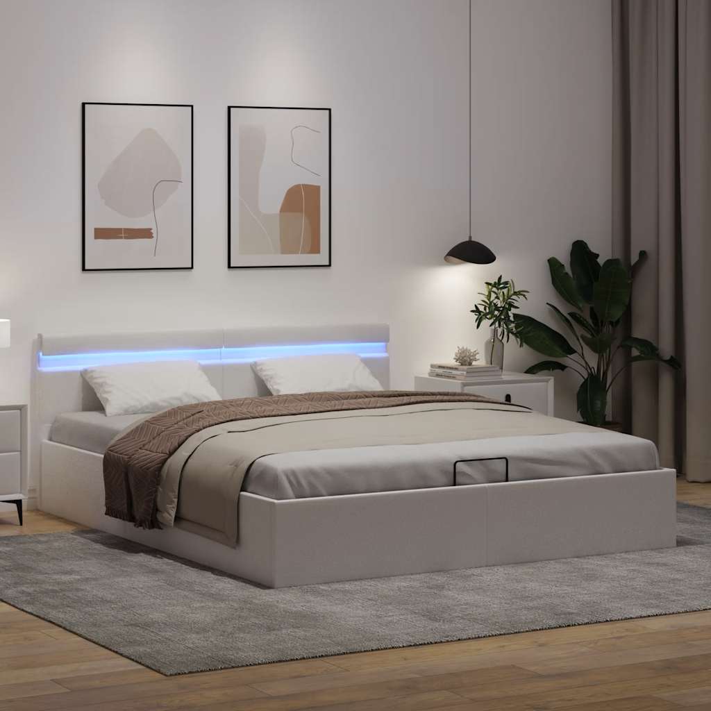 Bett mit Bettkasten Hydraulisch LED Weiß Kunstleder 180x200 cm - Premium Betten & Bettgestelle - Just €501.42! Shop now at homesales4u