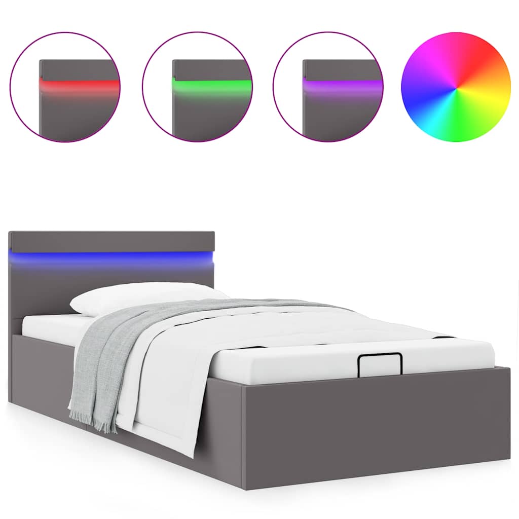 Bett mit Bettkasten Hydraulisch LED Grau Kunstleder 90x200 cm - Premium Betten & Bettgestelle - Just €391.27! Shop now at homesales4u