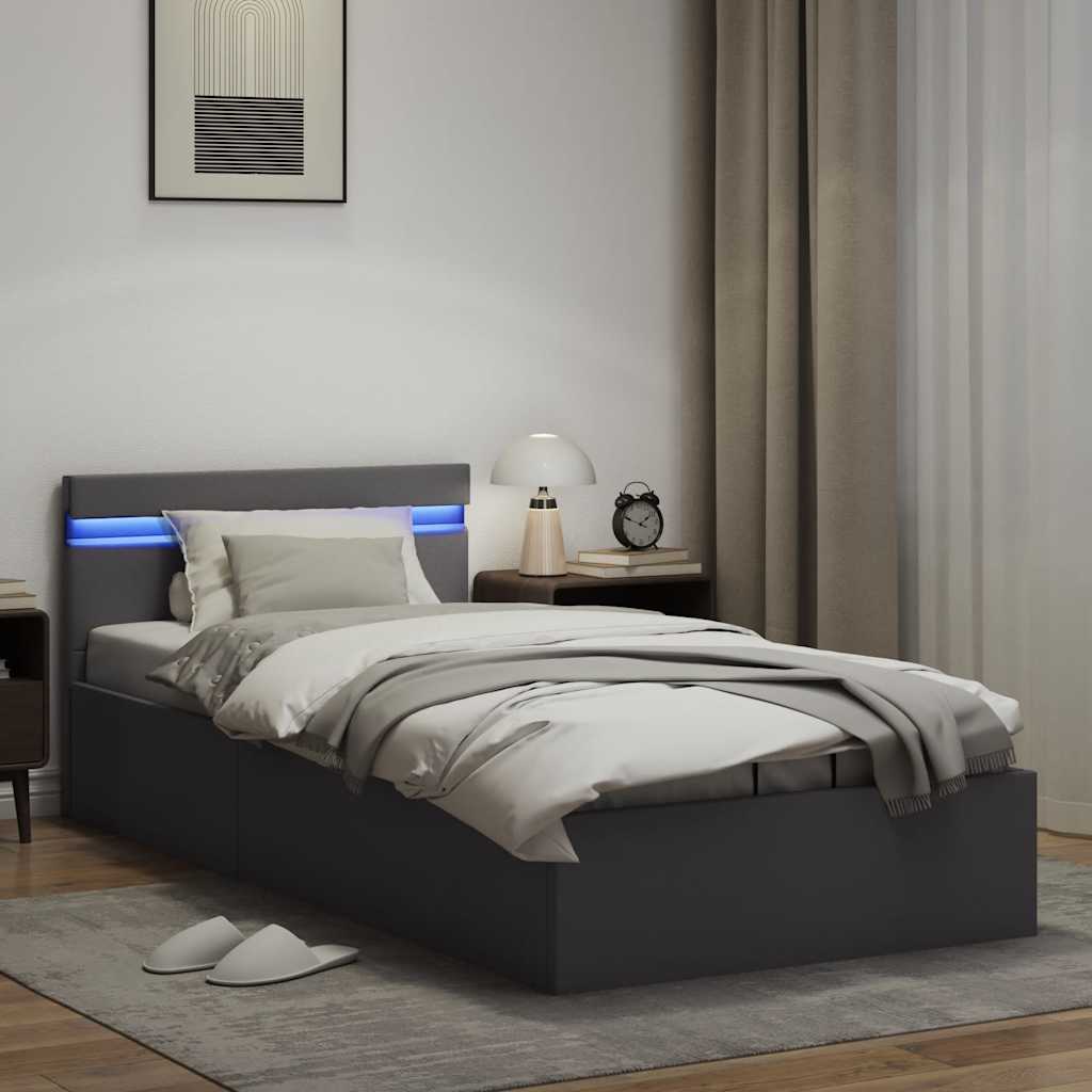 Bett mit Bettkasten Hydraulisch LED Grau Kunstleder 90x200 cm - Premium Betten & Bettgestelle - Just €391.27! Shop now at homesales4u