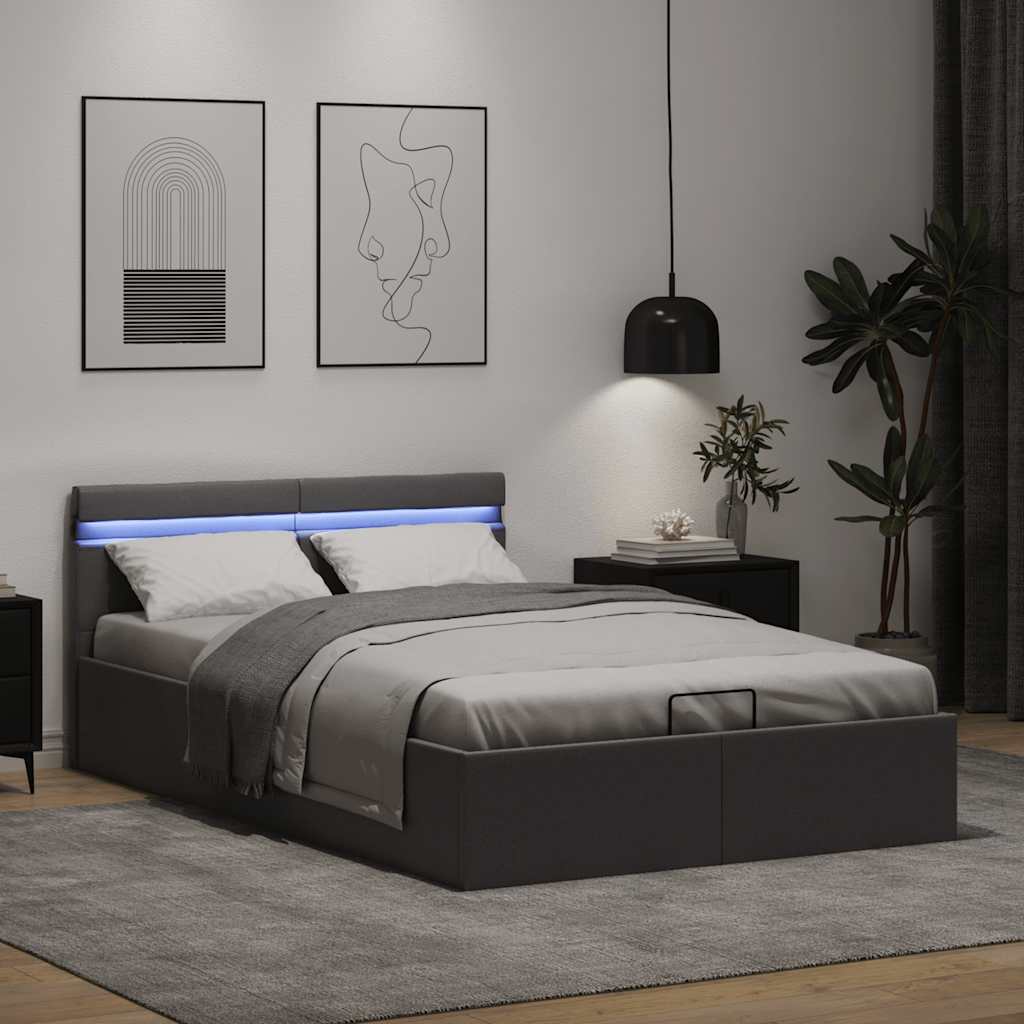 Bett mit Bettkasten Hydraulisch LED Grau Kunstleder 120x200 cm - Premium Betten & Bettgestelle - Just €512.80! Shop now at homesales4u